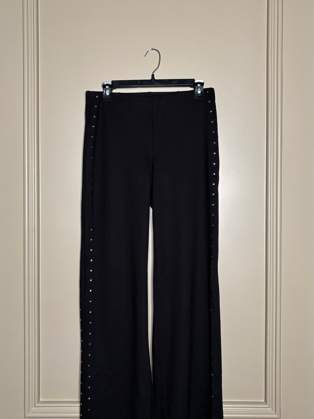 Mango Black Wide-Leg Pants with Side Stud Trim